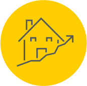 house and arrow pointing up right