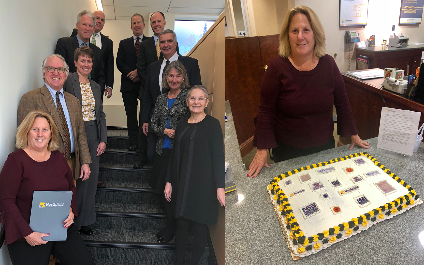 Deb Kerin with the Board of Trustees, Deb Kerin with her cake